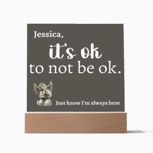 It's OK to not be OK [Personalized] Angel Acrylic Square Plaque