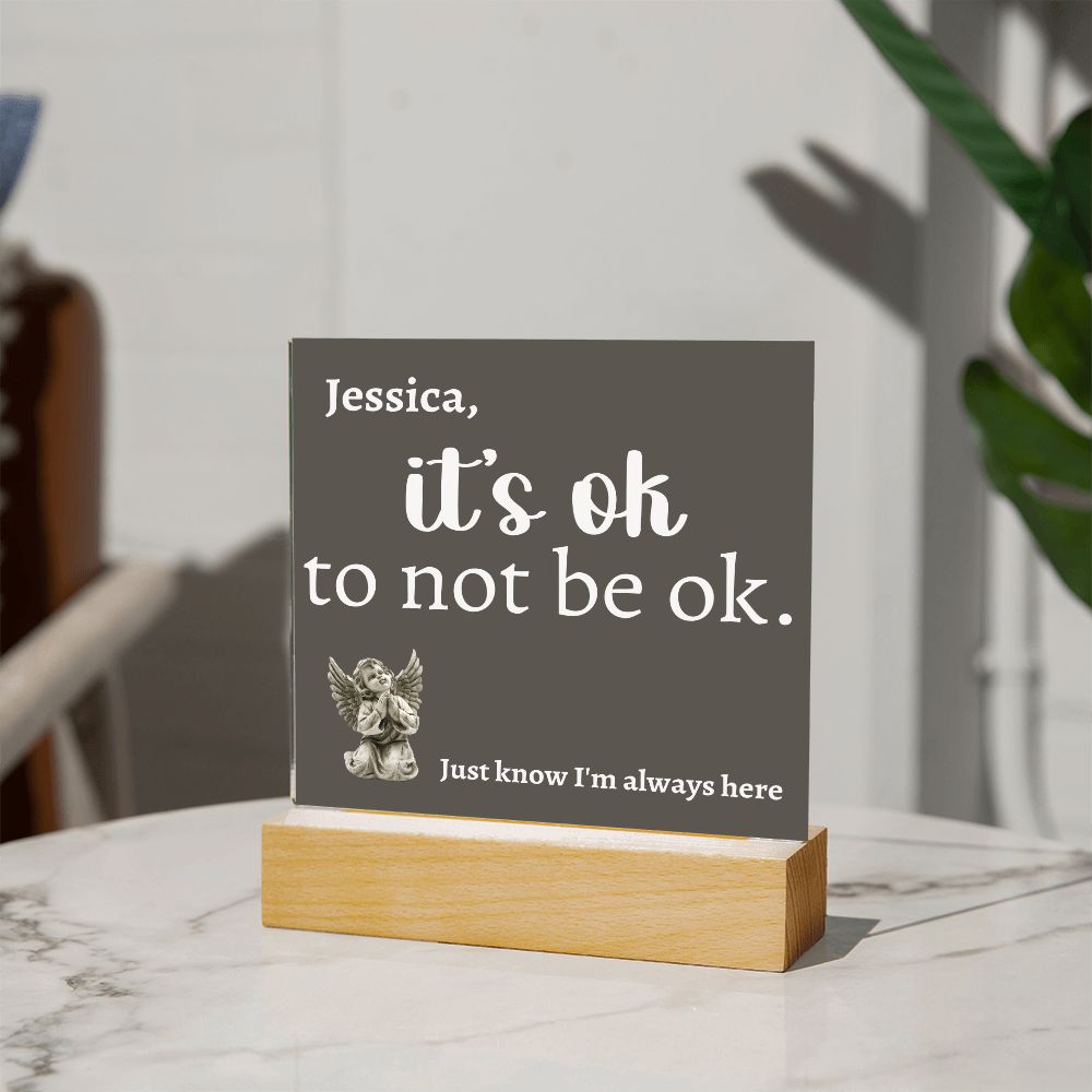 It's OK to not be OK [Personalized] Angel Acrylic Square Plaque