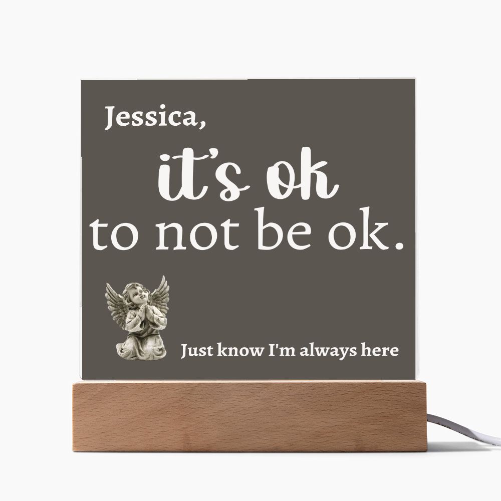 It's OK to not be OK [Personalized] Angel Acrylic Square Plaque