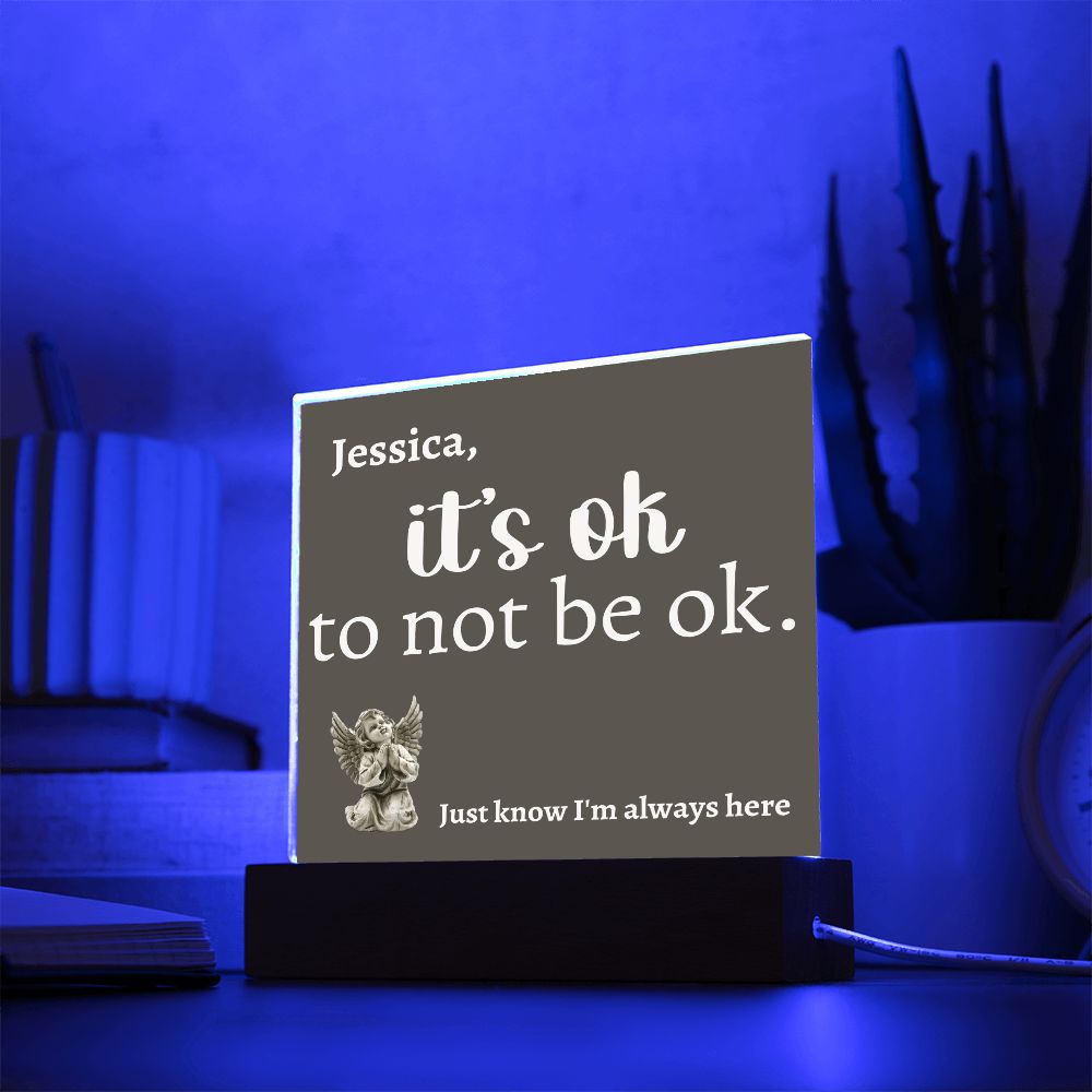 It's OK to not be OK [Personalized] Angel Acrylic Square Plaque