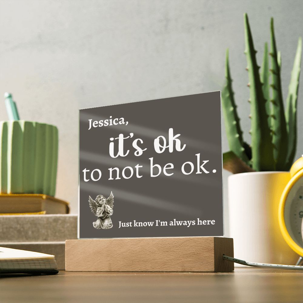 It's OK to not be OK [Personalized] Angel Acrylic Square Plaque