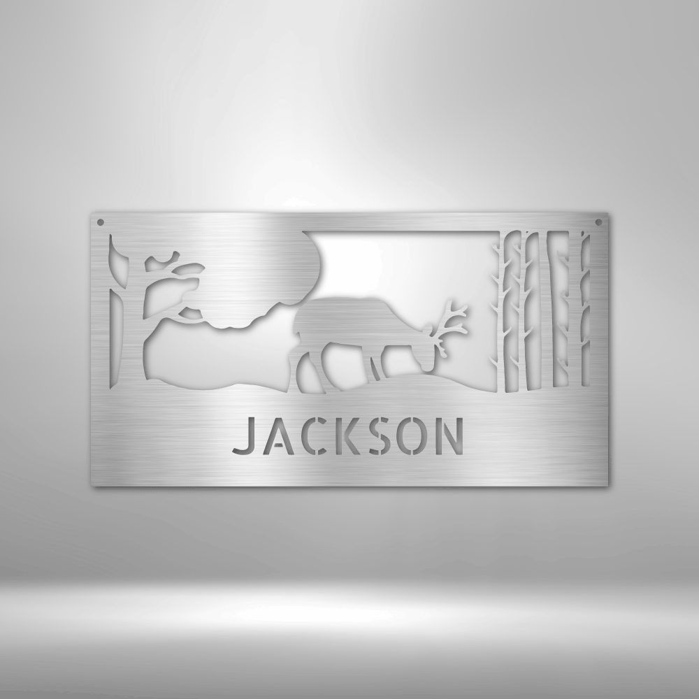 Grazing Deer Monogram- Steel Sign