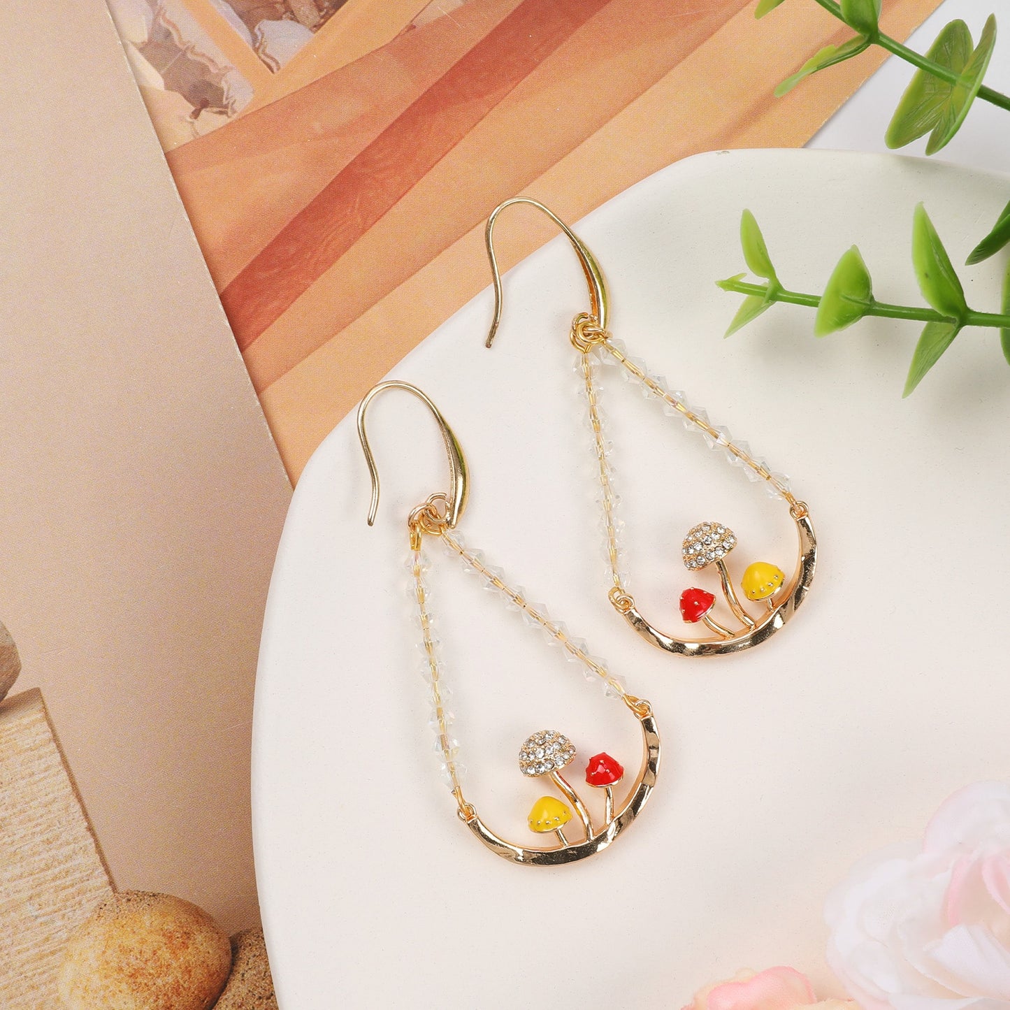 Mushroom Crystal Drop Earrings (2 Pairs For the Price Of 1)