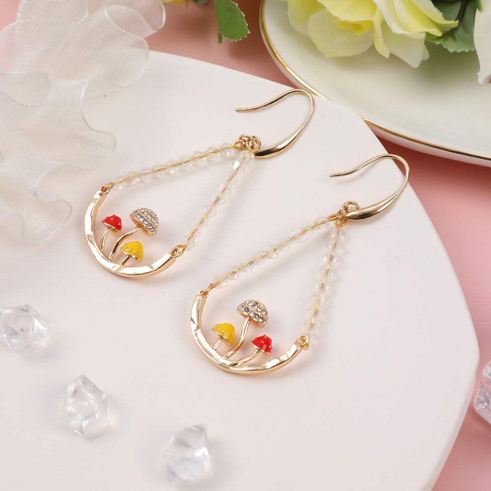 Mushroom Crystal Drop Earrings (2 Pairs For the Price Of 1)