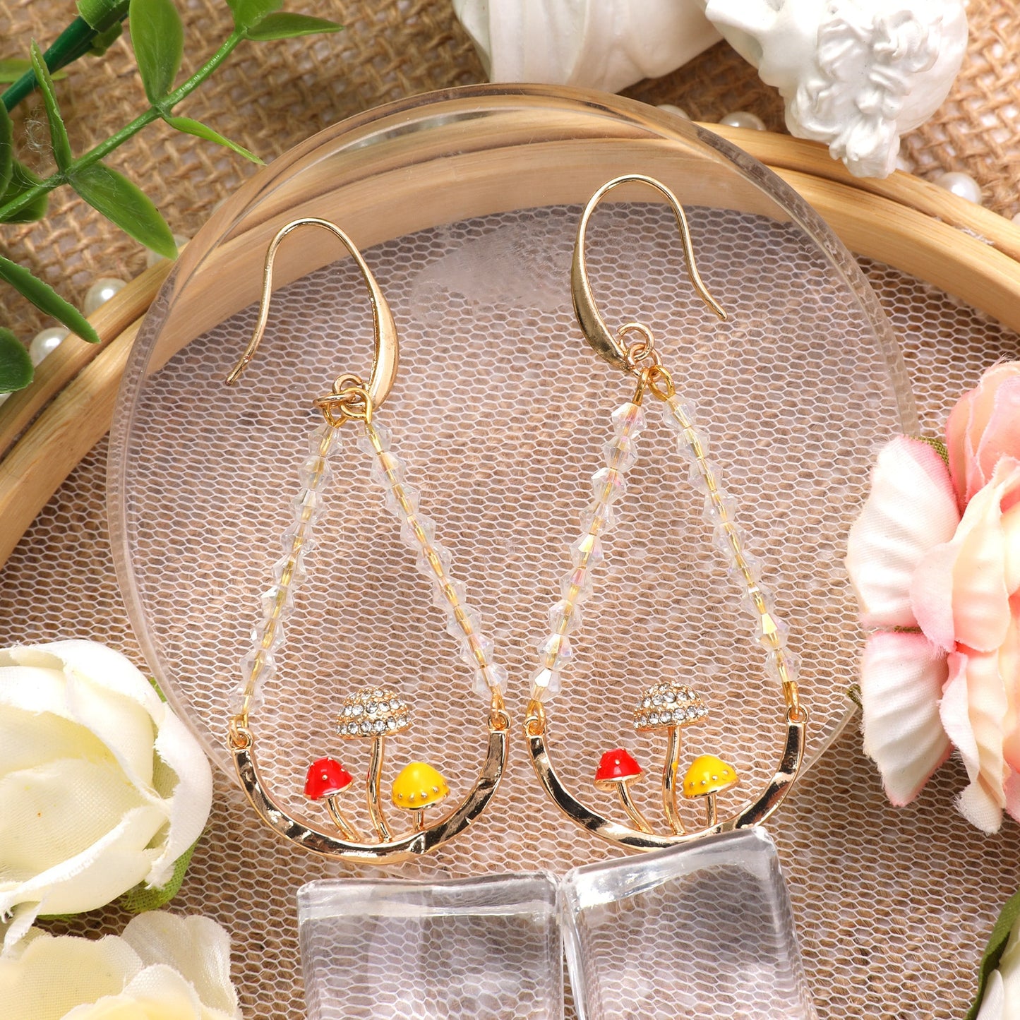 Mushroom Crystal Drop Earrings (2 Pairs For the Price Of 1)