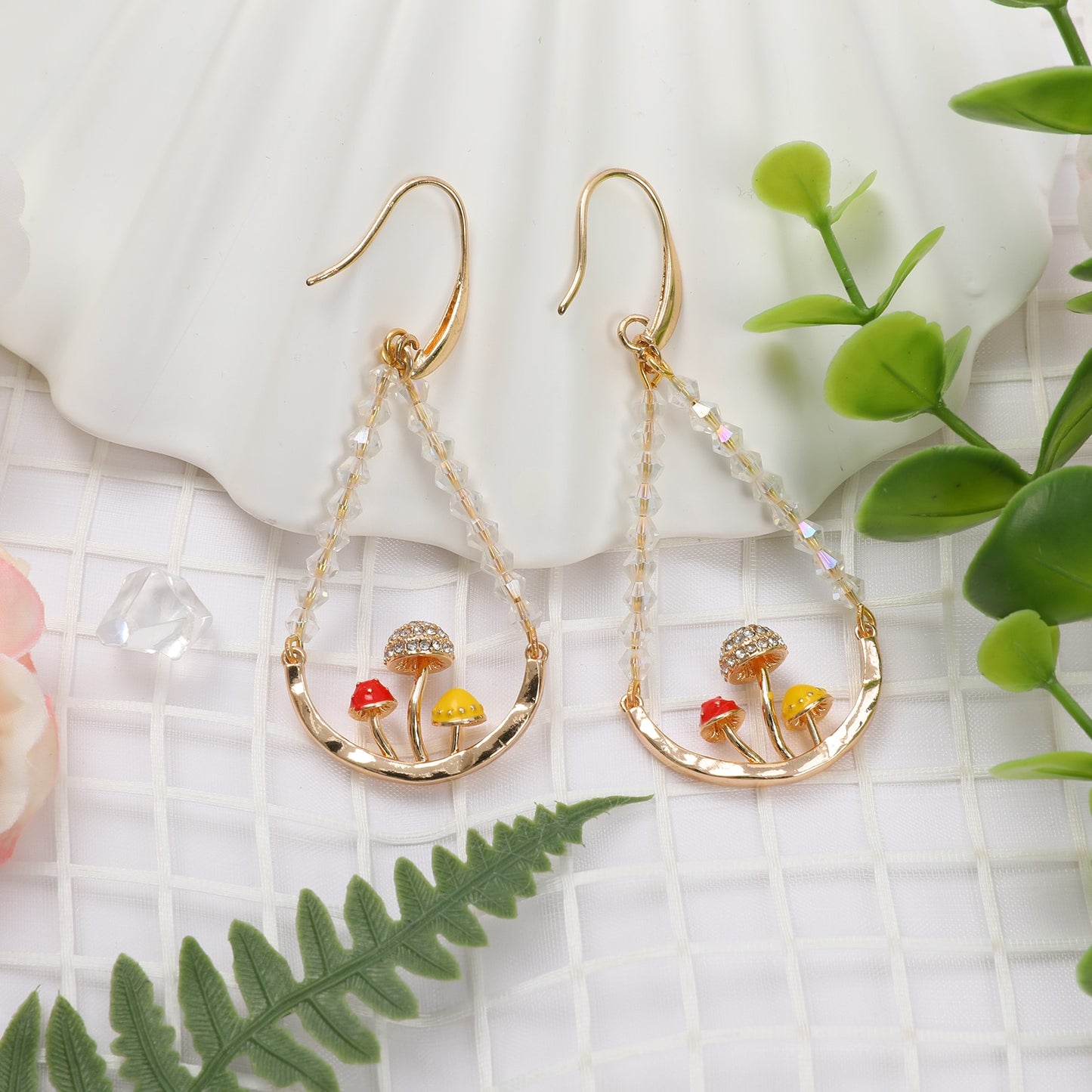 Mushroom Crystal Drop Earrings (2 Pairs For the Price Of 1)