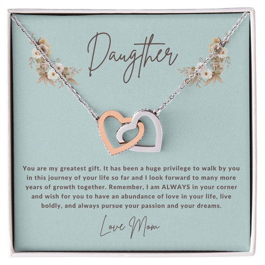 Daughter You Are My Greatest Gift Necklace (Interlocking Hearts)